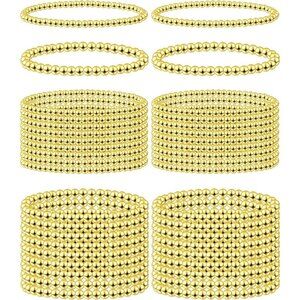 Gold Beaded Bracelets Set for Women - 40pcs Metallic Alloy Stretch Jewelry for F